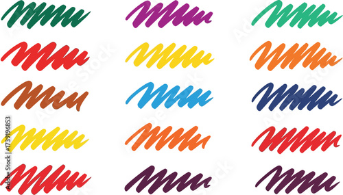 Vibrant marker swatches showcase a spectrum of colors, perfect for design elements and artistic presentations with a playful touch.