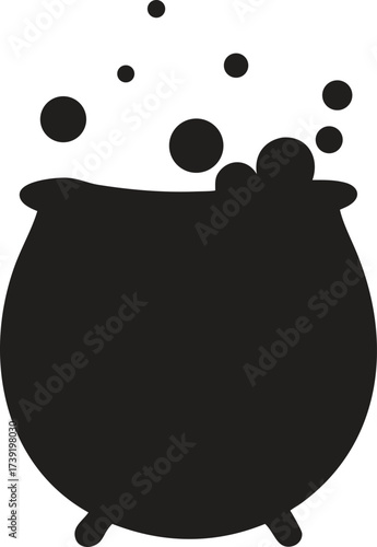 Bubbling Witch Cauldron Silhouette Vector Icon, Symbol of Magic, Potions, and Halloween
