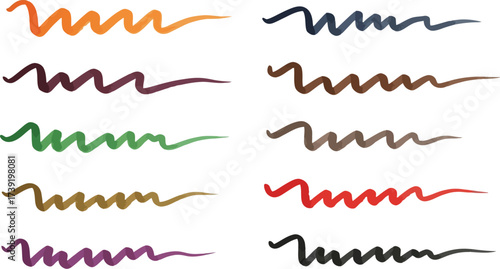 Colorful eyeliner swatches showcase vibrant cosmetic shades in a wavy pattern, ideal for beauty and makeup product presentations.