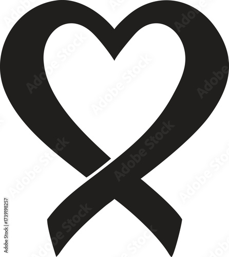Heart Shaped Awareness Ribbon Vector Icon, Symbol of Love, Charity, and Support