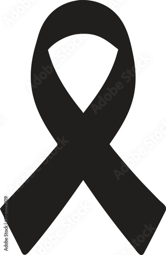 Black Awareness Ribbon Vector Icon, Symbol of Mourning, Remembrance, and Support