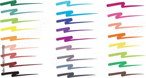 Colorful brush strokes in various shades create a vibrant artistic display, perfect for design elements and creative projects.