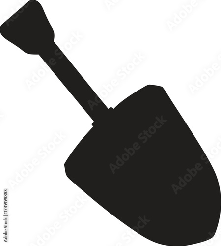 Black Shovel Silhouette Icon – Garden and Construction Tool Vector for Farming and Landscaping Design