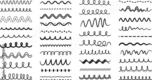 Wavy lines collection features doodle style borders and dividers for creative design projects, adding a whimsical touch to any layout.