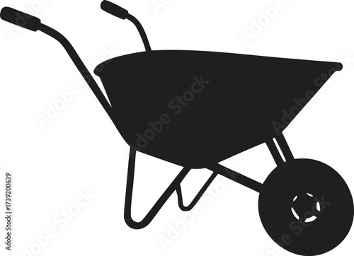 Black Wheelbarrow Silhouette Icon – Garden and Construction Tool Vector Illustration