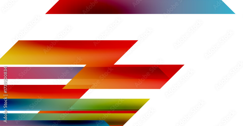 Fototapeta premium Abstract colorful shapes overlap white background. Dynamic composition creates modern visual impact. Bright hues suggest energy, movement.