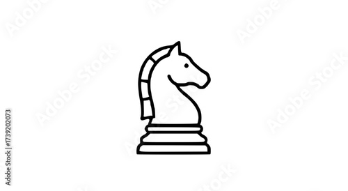 Simple black and white illustration of a chess knight piece, isolated on white background.
