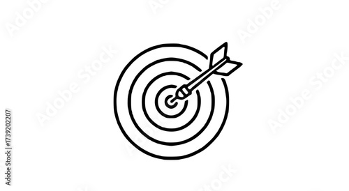Line art illustration of an arrow hitting the center of a target with concentric circles.