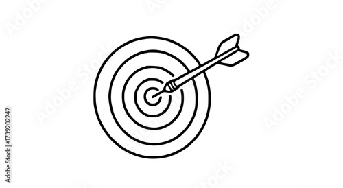 A single dart strikes the bullseye of a circular target, depicted in a simple, black and white line drawing.