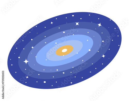 Flat design of spiral blue galaxy with star isolated vector on white. Space galaxy flat icon. 