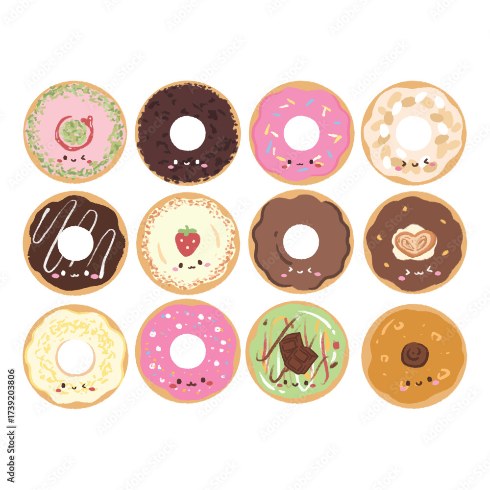 Fototapeta premium Set of menu of donuts variation hand drawn vector