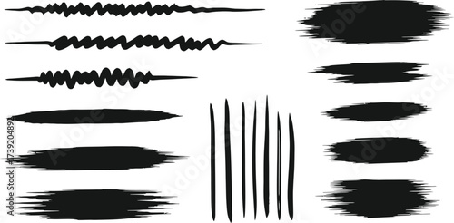 Black brush strokes and lines offer a versatile design element for artistic projects, adding a touch of hand-drawn flair to any layout.