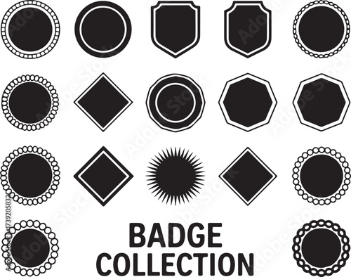 Diverse collection of black and white badges and emblems for design and graphic projects