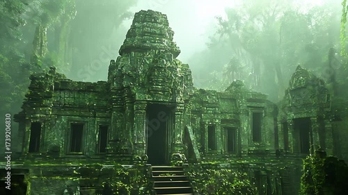 Overgrown ancient structures in jungle