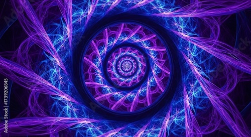 Abstract futuristic blue and purple fractal energy wave pattern with motion and light for technology design art wallpaper texture backdrop