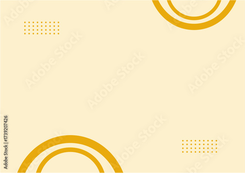 A minimalist background with a light yellow tone. It features two orange semi-circles in opposite corners and two sets of dotted patterns in the other two corners.