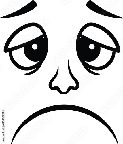 Cartoon face showing a sad expression with downturned mouth and eyes, perfect for expressing negative emotions and feelings.