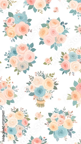 Pastel floral bouquets seamless pattern