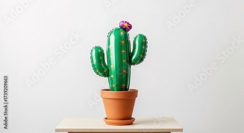 Inflatable Green Cactus Balloon in a Terracotta Pot.