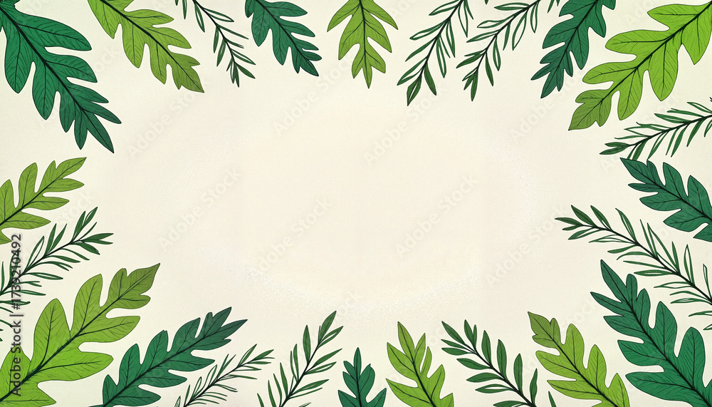 Naklejka premium Green leaves border on light background creating natural decoration frame 