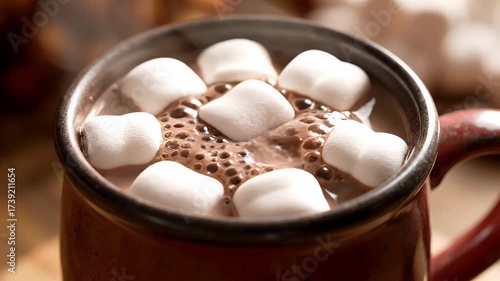 Cozy Mug of Hot Chocolate with Marshmallows: A Sweet Treat for Cold Weather Days, Relaxing Moment Depiction of Indulgence and Comfort