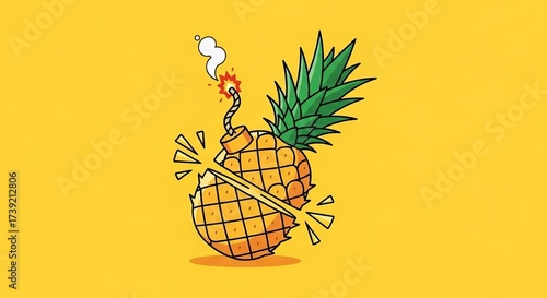 Pineapple Bomb with Lit Fuse Cartoon Illustration.