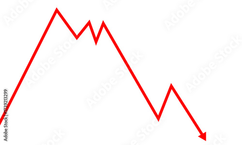 Red downward trending graph isolated on transparent background
