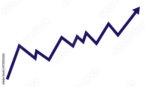 Blue jagged line graph showing upward trend isolated on transparent background