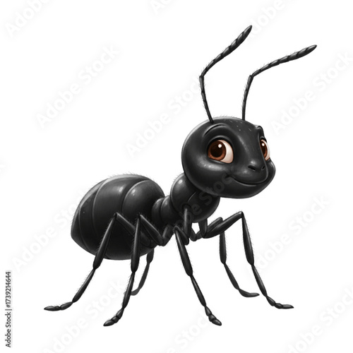 A charming, animated ant stands on a black ground.