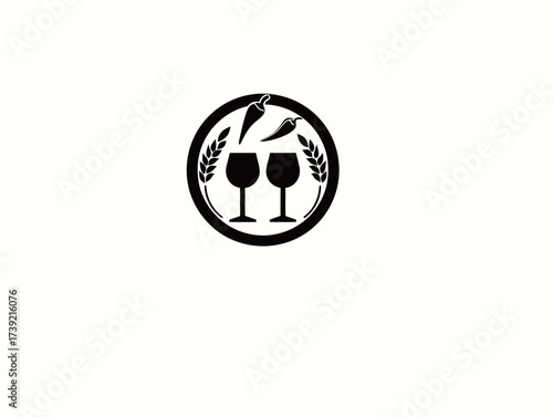 Design showcases two glasses with chili peppers above them, emphasizing a theme of culinary enjoyment. This logo represents a focus on flavors and beverages.