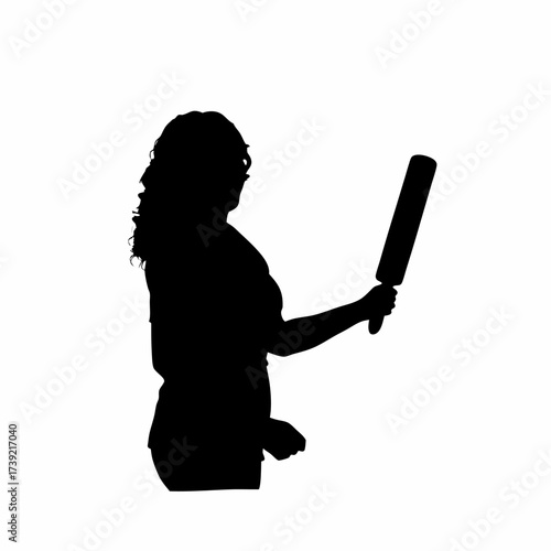 Silhouette of a woman rolling dough with rolling pin isolated on white background