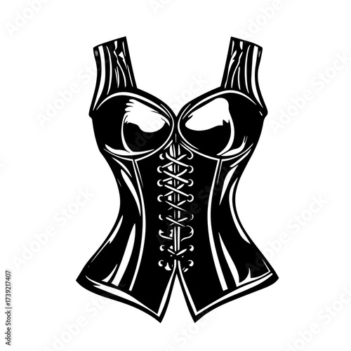 Lace‑up corset silhouette vector – vintage burlesque lingerie waist cincher, steampunk gothic fashion icon