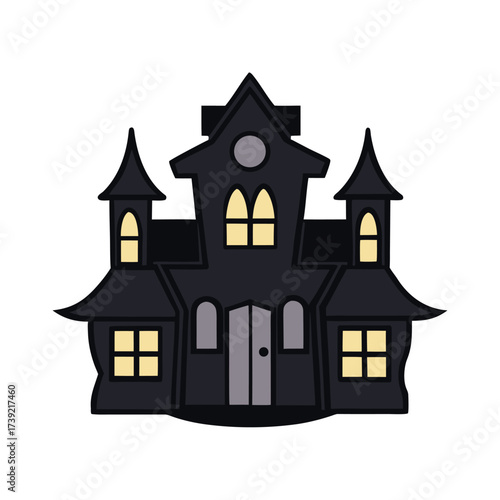 Wallpaper Mural Black haunted house silhouette with yellow windows Torontodigital.ca