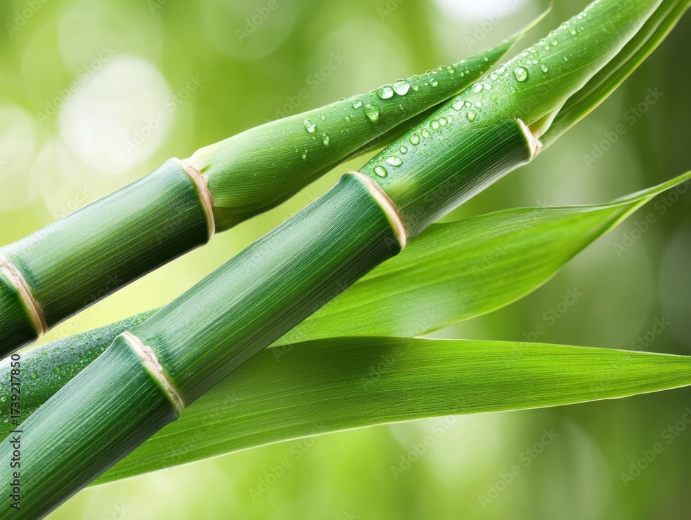 Fototapeta premium Bamboo growth and water droplets nature garden macro photography lush environment close-up view serenity and renewal