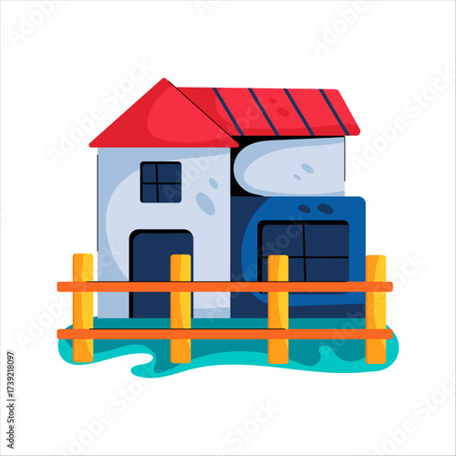 Modern Farmhouse with Fence Vector Illustration
