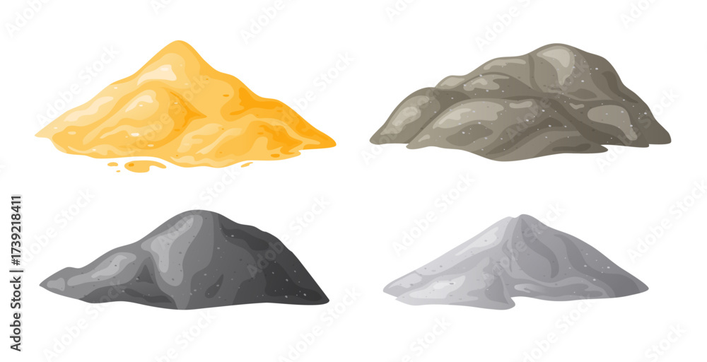 Naklejka premium Piles of sand, gravel, cement, Building material heaps. Perfect for building site concepts. Vector illustration isolated on white background