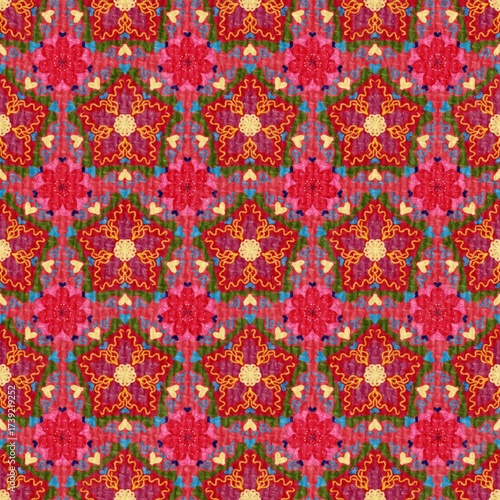 Geometric square patterns, designed fabric patterns, background, flowers