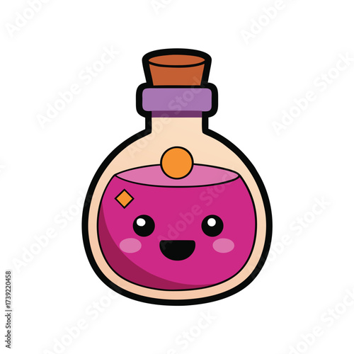 Cute cartoon potion bottle with happy face kawaii