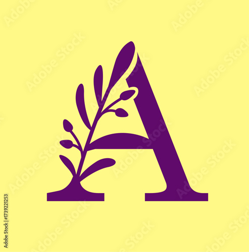 Logo, capital letter A. Monogram of Botanical Minimalistic, Initial. with Organic Plant Elements. Vector design. for tattoo studio