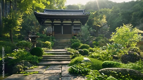 Peaceful japanese garden scene