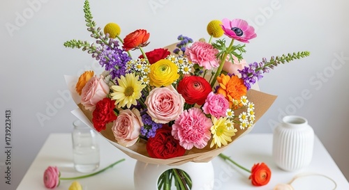 Vibrant Floral Bouquet Displayed on a White Surface.