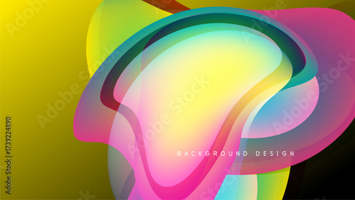 Abstract colorful design. Swirling shapes overlap, creating vibrant gradients. Yellow background contrasts with bright hues. Modern aesthetic.