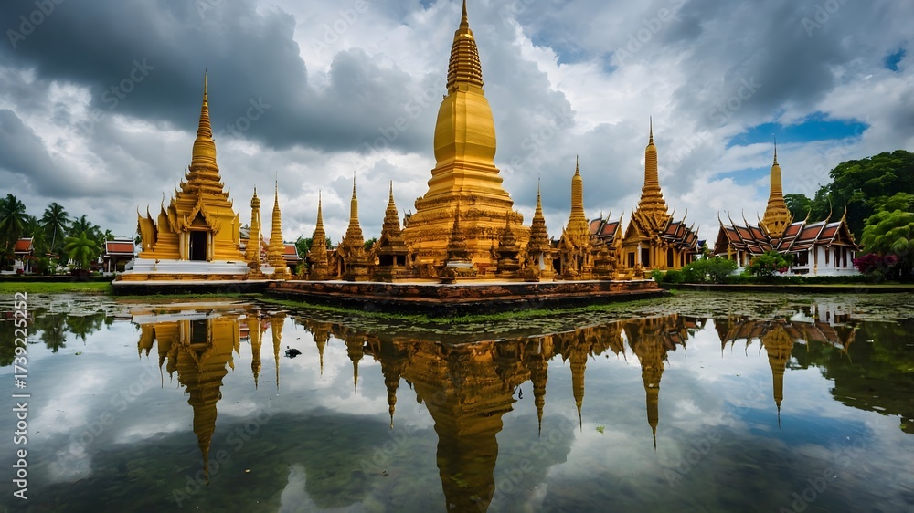 Obraz premium Golden Stupa with Reflection