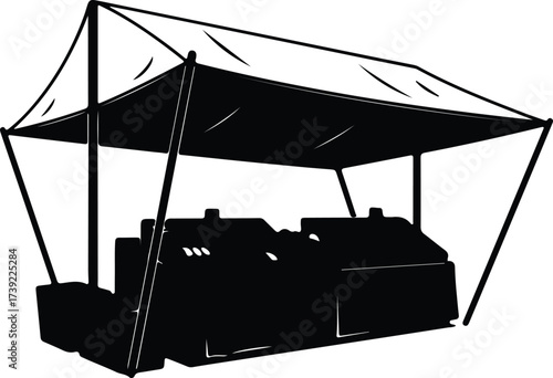 Vector silhouette of a market stall with canopy illustration