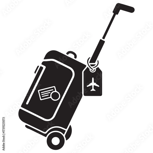 Graphic Icon of Rolling Suitcase with Airplane Tag