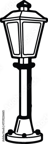 Vector silhouette vintage street lamp post illustration