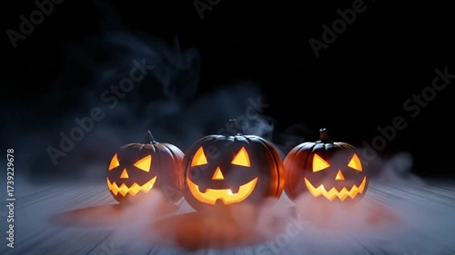 Pumpkin Trio on Wooden Floor
