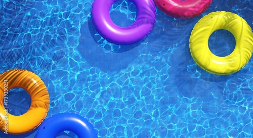 Serene woman peacefully floating in clear blue pool water, finding a tranquil moment of relaxation and summer bliss