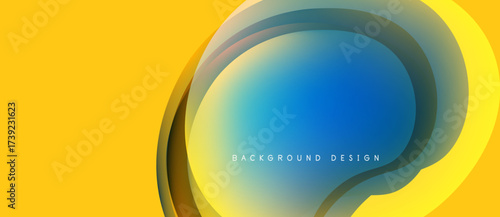 Abstract yellow, blue design. Overlapping circles create modern visual effect. Gradient colors provide depth, texture. Simple background element.
