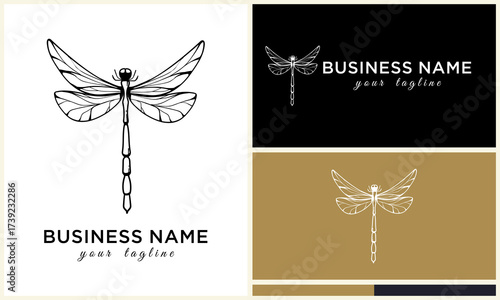 Dragonfly logo designs on white with black  gold.
